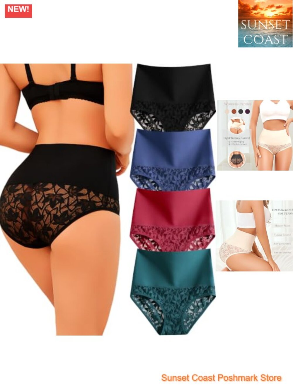 Seamless High Waist Tummy Control Shapewear Panties Lace Plus Size